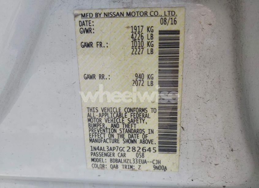 Photo 9 of 2016 Nissan Altima 2.5 SR (VIN 1N4AL3AP7GC282645)