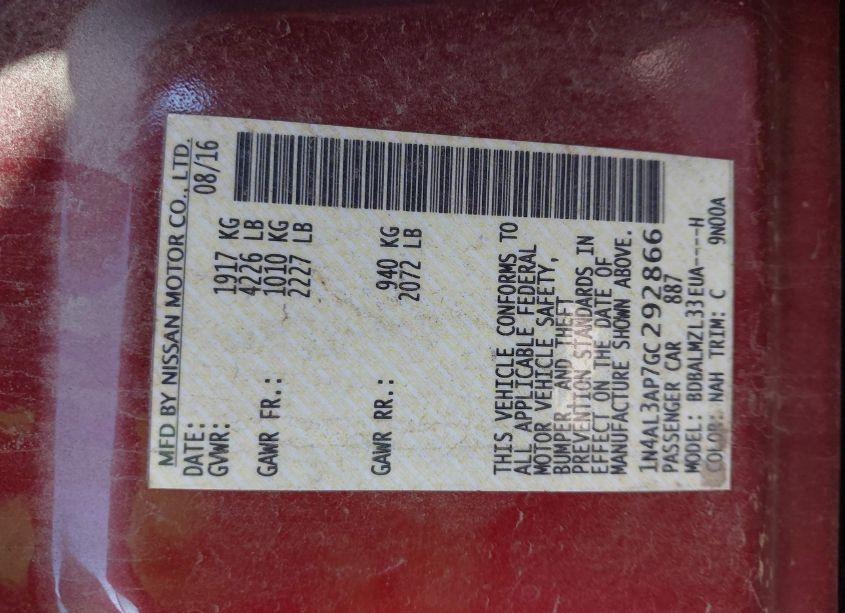 Photo 9 of 2016 Nissan Altima 2.5 SV (VIN 1N4AL3AP7GC292866)