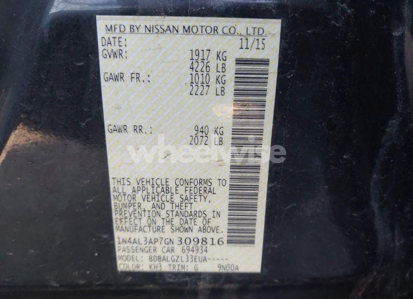 Photo 9 of 2016 Nissan Altima 2.5 S (VIN 1N4AL3AP7GN309816)