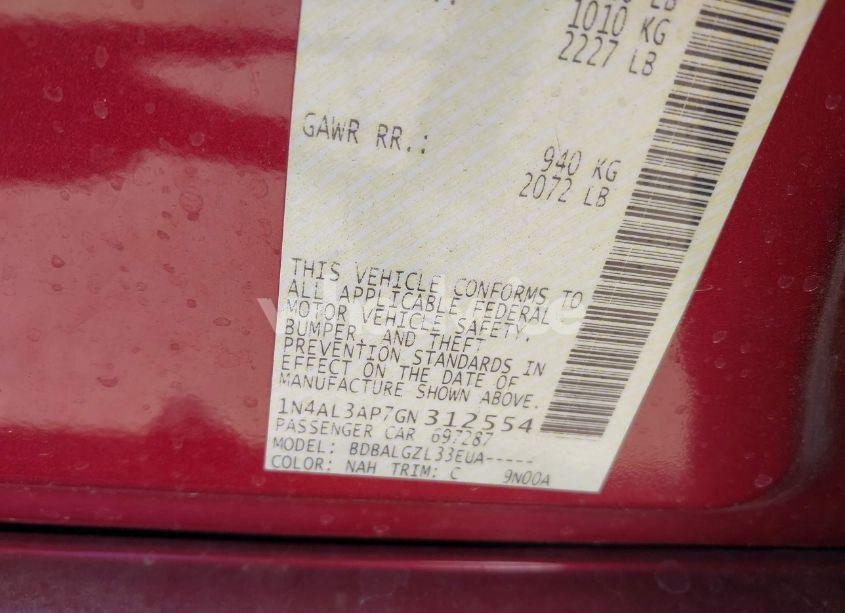 Photo 9 of 2016 Nissan Altima 2.5/2.5 S/2.5 SL/2.5 SR/2.5 SV (VIN 1N4AL3AP7GN312554)