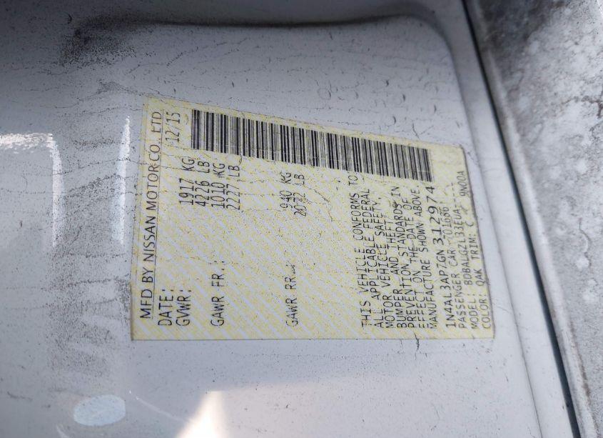 Photo 9 of 2016 Nissan Altima 2.5/2.5 S/2.5 SL/2.5 SR/2.5 SV (VIN 1N4AL3AP7GN312974)