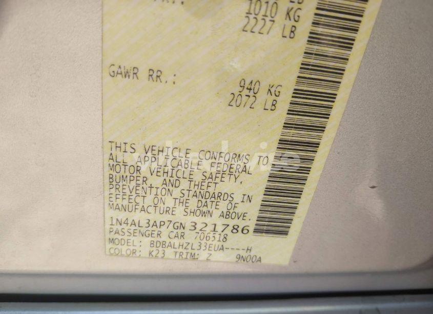 Photo 9 of 2016 Nissan Altima 2.5 SR (VIN 1N4AL3AP7GN321786)