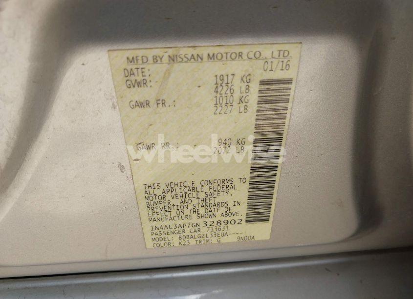 Photo 9 of 2016 Nissan Altima 2.5/2.5 S/2.5 SL/2.5 SR/2.5 SV (VIN 1N4AL3AP7GN328902)