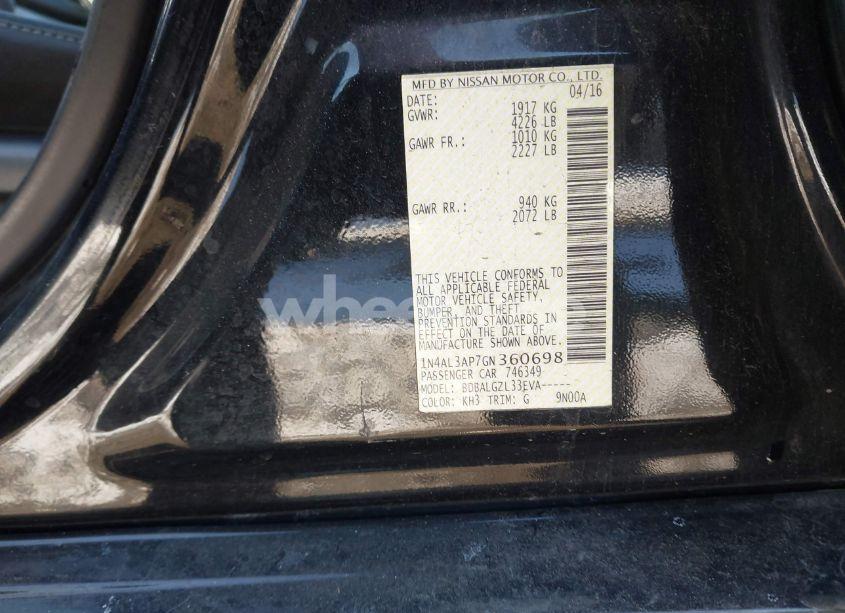 Photo 9 of 2016 Nissan Altima 2.5/2.5 S/2.5 SL/2.5 SR/2.5 SV (VIN 1N4AL3AP7GN360698)