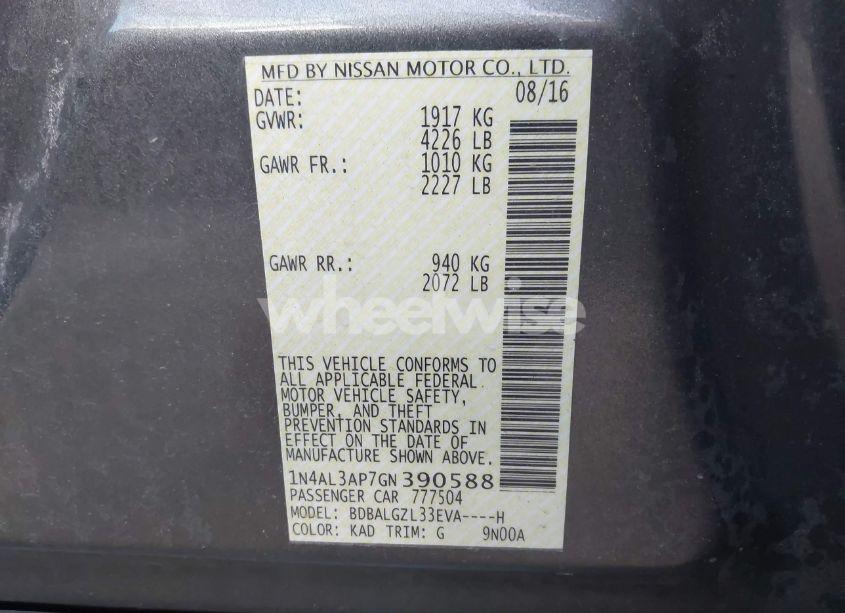 Photo 9 of 2016 Nissan Altima 2.5 S (VIN 1N4AL3AP7GN390588)