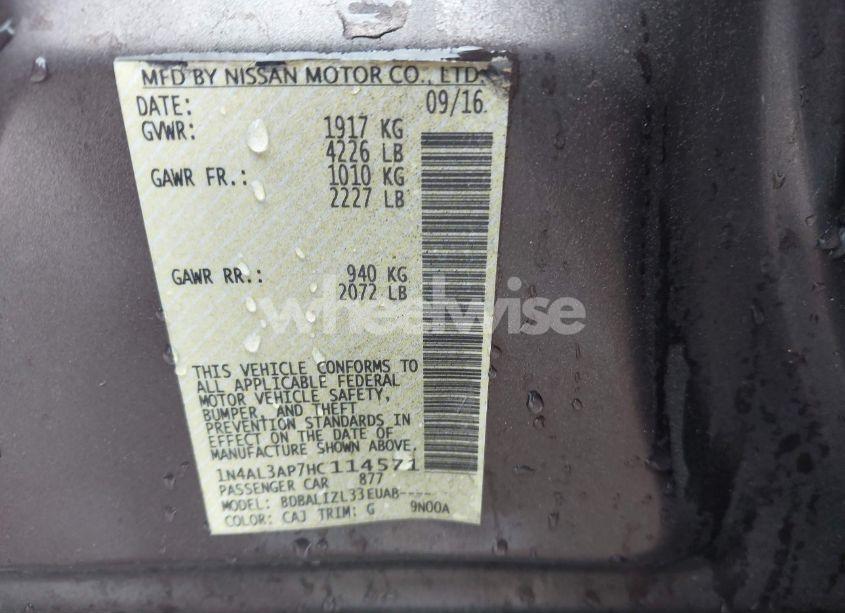 Photo 9 of 2017 Nissan Altima 2.5/2.5 S/2.5 SL/2.5 SR/2.5 SV (VIN 1N4AL3AP7HC114571)