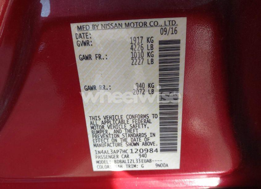 Photo 9 of 2017 Nissan Altima 2.5/2.5 S/2.5 SL/2.5 SR/2.5 SV (VIN 1N4AL3AP7HC120984)