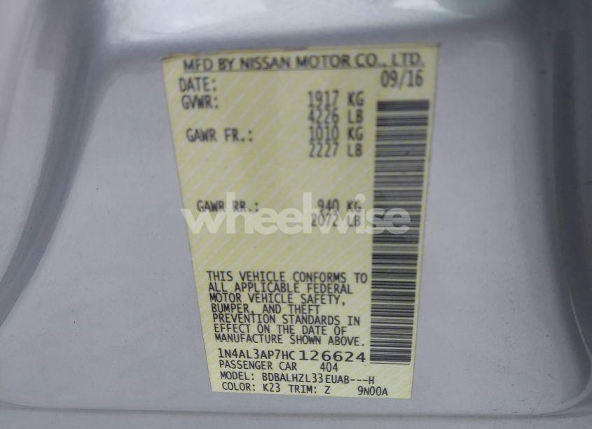 Photo 9 of 2017 Nissan Altima 2.5 SR (VIN 1N4AL3AP7HC126624)