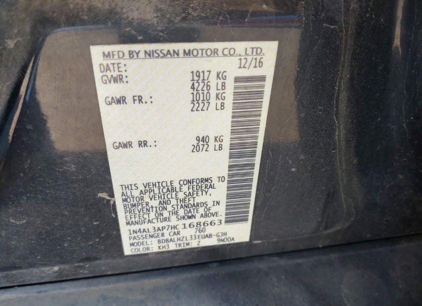 Photo 9 of 2017 Nissan Altima 2.5 SR (VIN 1N4AL3AP7HC168663)