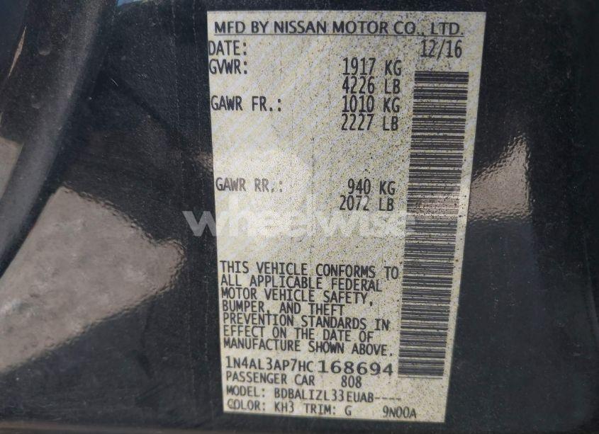 Photo 9 of 2017 Nissan Altima 2.5 SV (VIN 1N4AL3AP7HC168694)