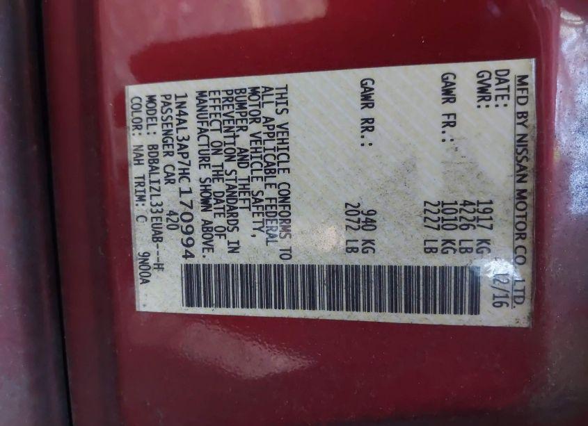 Photo 9 of 2017 Nissan Altima 2.5 SV (VIN 1N4AL3AP7HC170994)