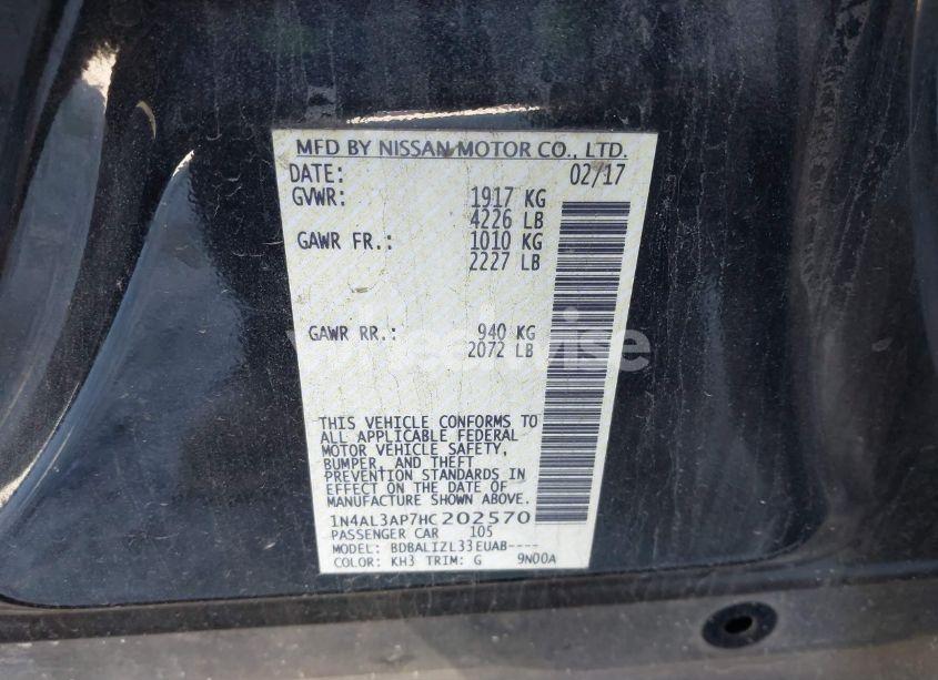 Photo 9 of 2017 Nissan Altima 2.5 SV (VIN 1N4AL3AP7HC202570)