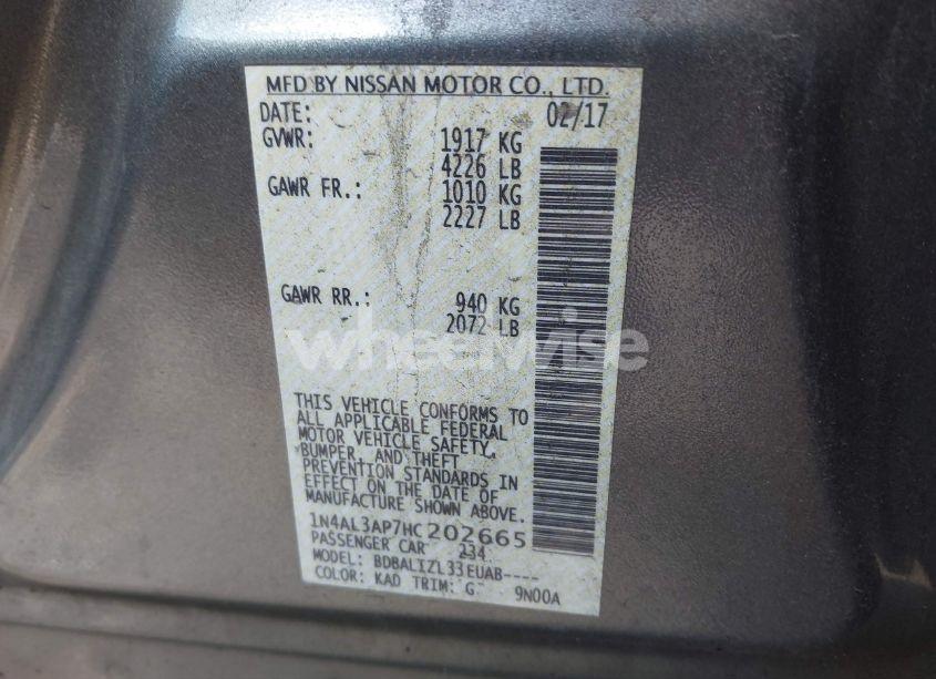 Photo 9 of 2017 Nissan Altima 2.5 SV (VIN 1N4AL3AP7HC202665)