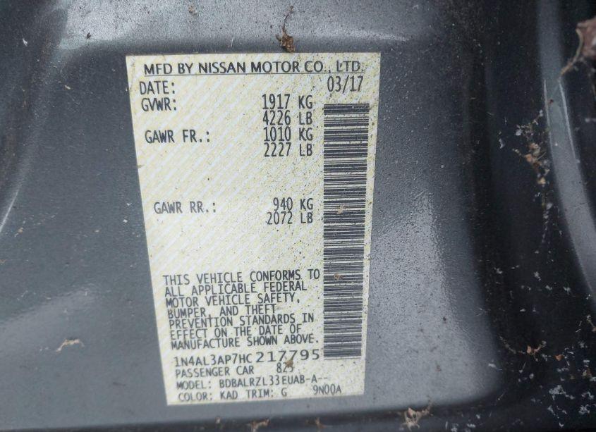 Photo 9 of 2017 Nissan Altima 2.5 SL (VIN 1N4AL3AP7HC217795)