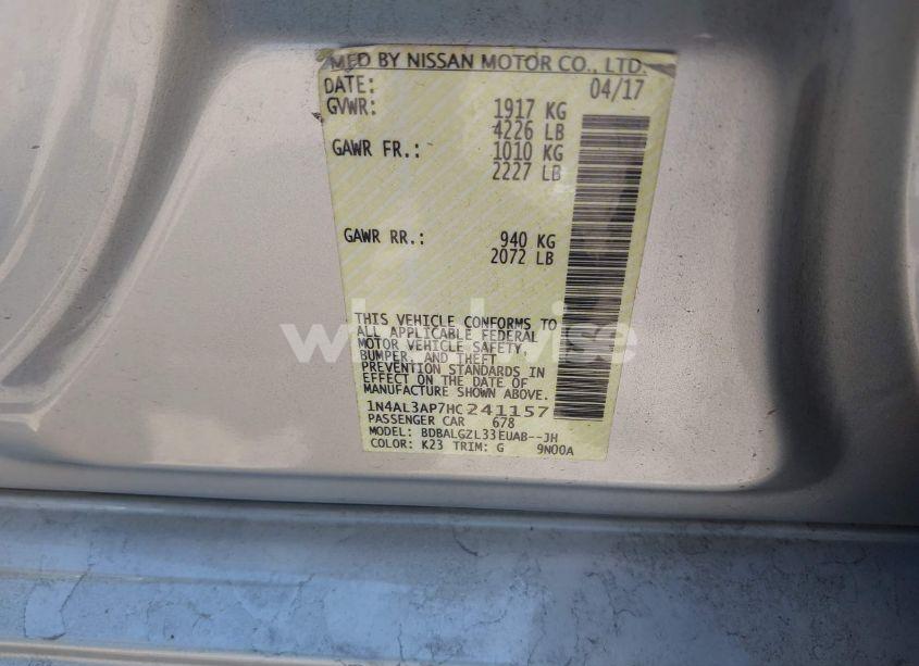 Photo 9 of 2017 Nissan Altima 2.5 S (VIN 1N4AL3AP7HC241157)