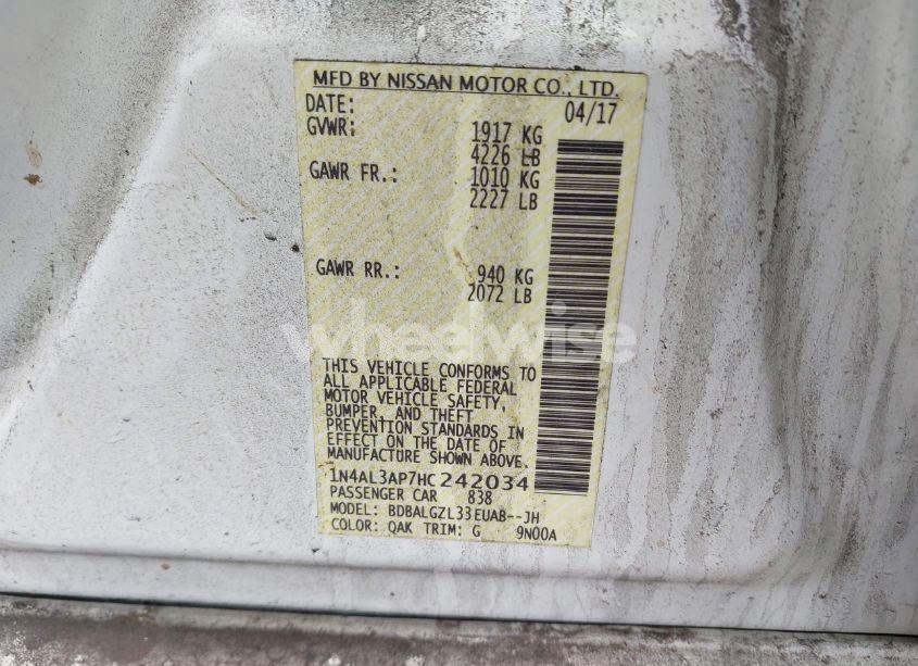 Photo 9 of 2017 Nissan Altima 2.5 S (VIN 1N4AL3AP7HC242034)