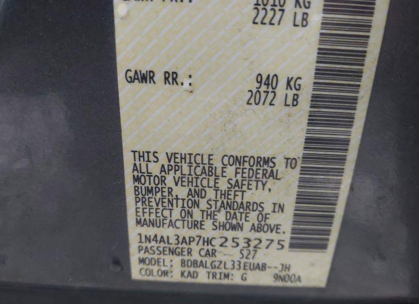 Photo 9 of 2017 Nissan Altima 2.5 S (VIN 1N4AL3AP7HC253275)