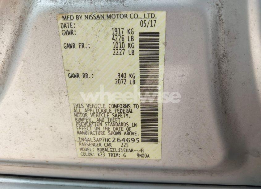 Photo 9 of 2017 Nissan Altima 2.5 S (VIN 1N4AL3AP7HC264695)