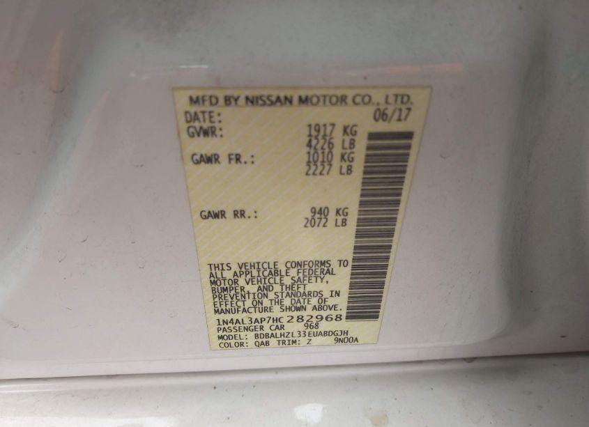 Photo 9 of 2017 Nissan Altima 2.5 SR (VIN 1N4AL3AP7HC282968)