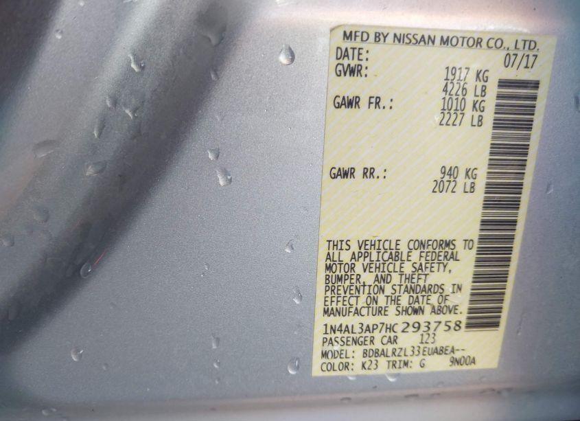 Photo 9 of 2017 Nissan Altima 2.5 SL (VIN 1N4AL3AP7HC293758)