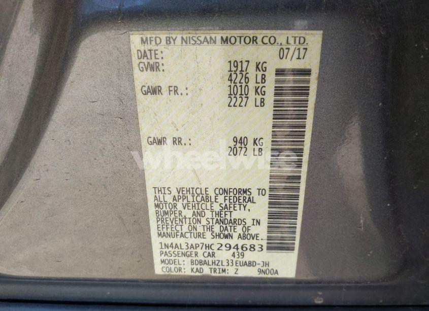 Photo 9 of 2017 Nissan Altima 2.5 SR (VIN 1N4AL3AP7HC294683)