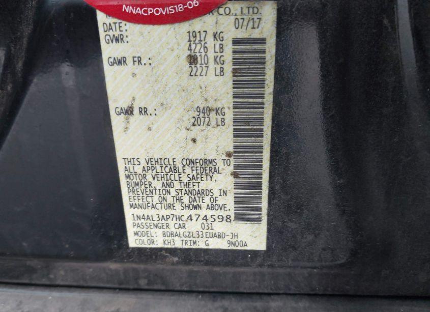 Photo 9 of 2017 Nissan Altima 2.5 S (VIN 1N4AL3AP7HC474598)