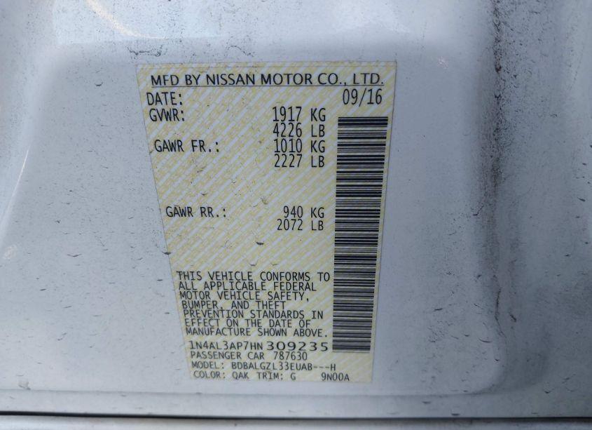 Photo 9 of 2017 Nissan Altima 2.5 S (VIN 1N4AL3AP7HN309235)