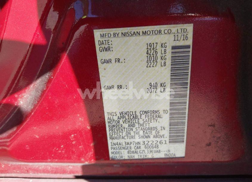 Photo 9 of 2017 Nissan Altima 2.5 S (VIN 1N4AL3AP7HN322261)