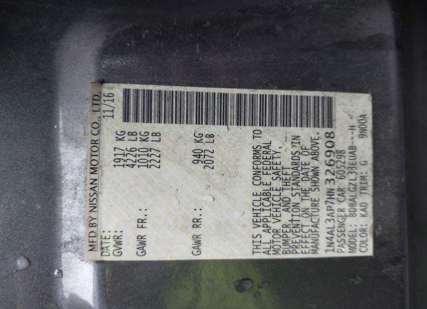 Photo 9 of 2017 Nissan Altima 2.5 S (VIN 1N4AL3AP7HN326908)