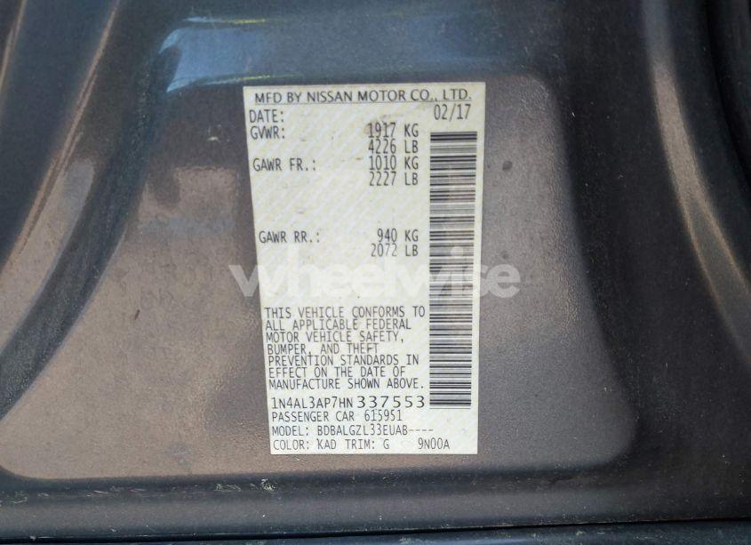 Photo 9 of 2017 Nissan Altima 2.5 S (VIN 1N4AL3AP7HN337553)