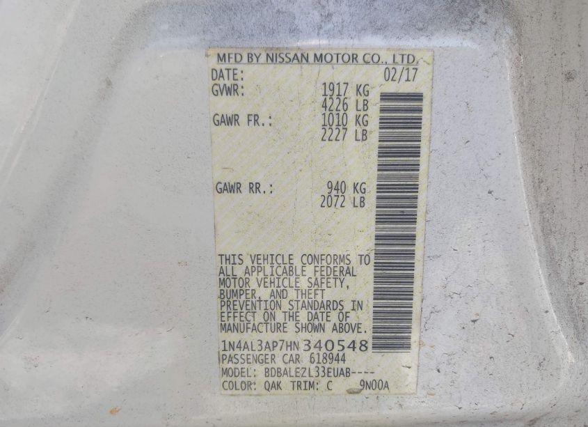 Photo 9 of 2017 Nissan Altima 2.5 S (VIN 1N4AL3AP7HN340548)