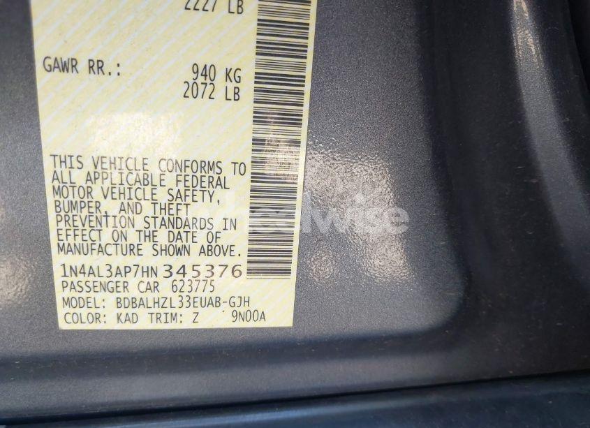 Photo 9 of 2017 Nissan Altima 2.5 SR (VIN 1N4AL3AP7HN345376)