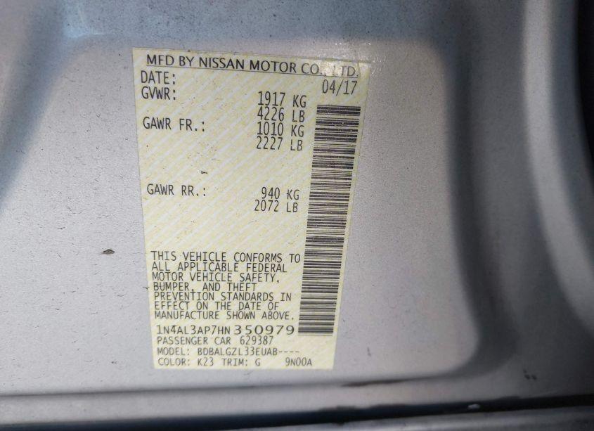 Photo 9 of 2017 Nissan Altima 2.5 S (VIN 1N4AL3AP7HN350979)