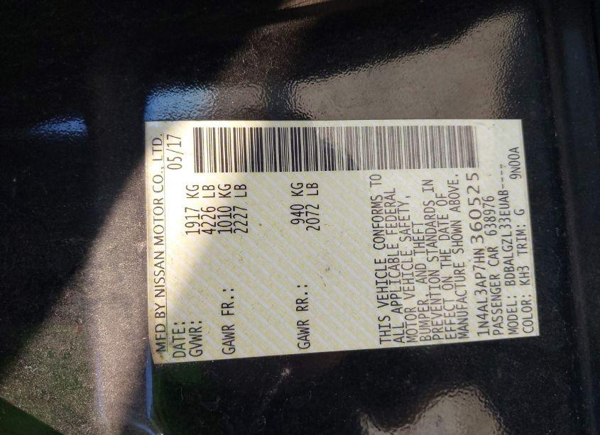 Photo 9 of 2017 Nissan Altima 2.5 S (VIN 1N4AL3AP7HN360525)