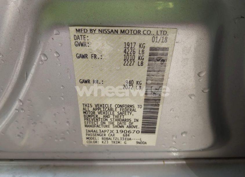 Photo 9 of 2018 Nissan Altima 2.5 SL (VIN 1N4AL3AP7JC190670)