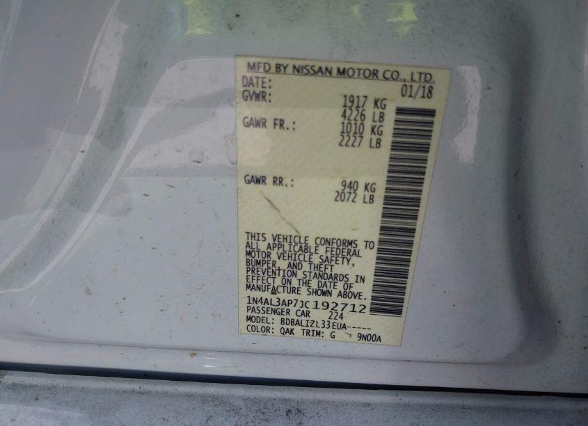 Photo 9 of 2018 Nissan Altima 2.5 SV (VIN 1N4AL3AP7JC192712)