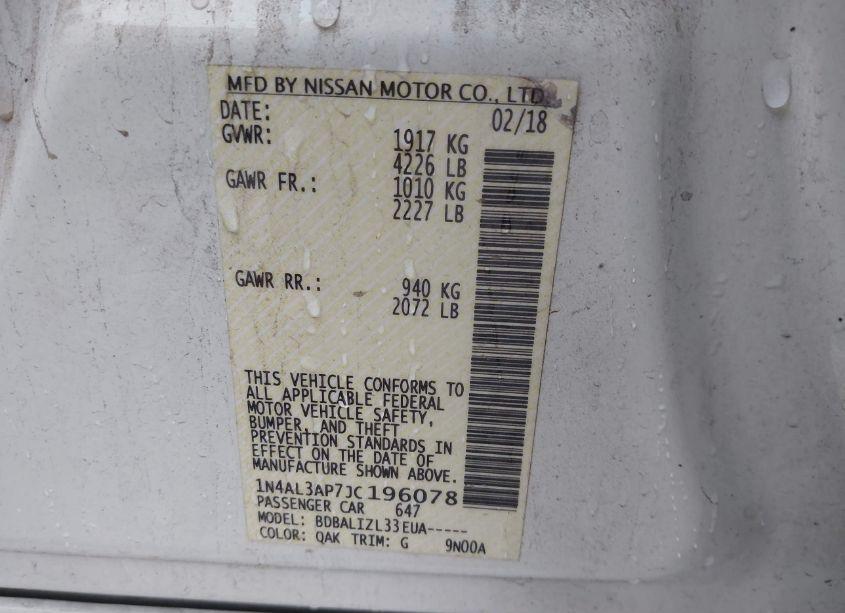 Photo 9 of 2018 Nissan Altima 2.5 SV (VIN 1N4AL3AP7JC196078)