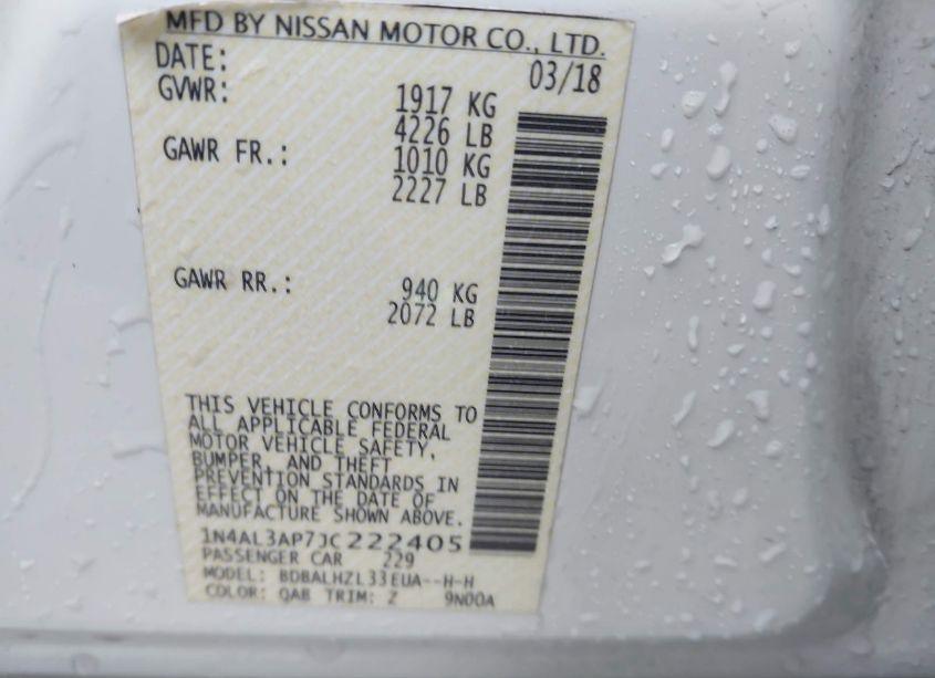 Photo 9 of 2018 Nissan Altima 2.5 SR (VIN 1N4AL3AP7JC222405)