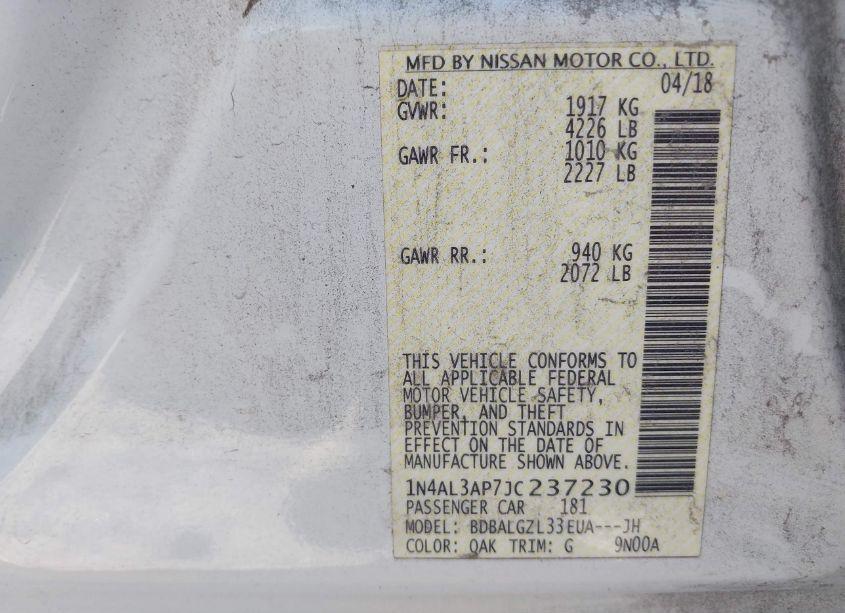 Photo 9 of 2018 Nissan Altima 2.5 S (VIN 1N4AL3AP7JC237230)