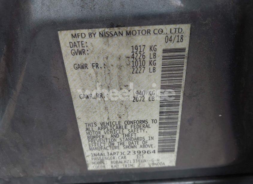 Photo 9 of 2018 Nissan Altima 2.5 SR (VIN 1N4AL3AP7JC239964)