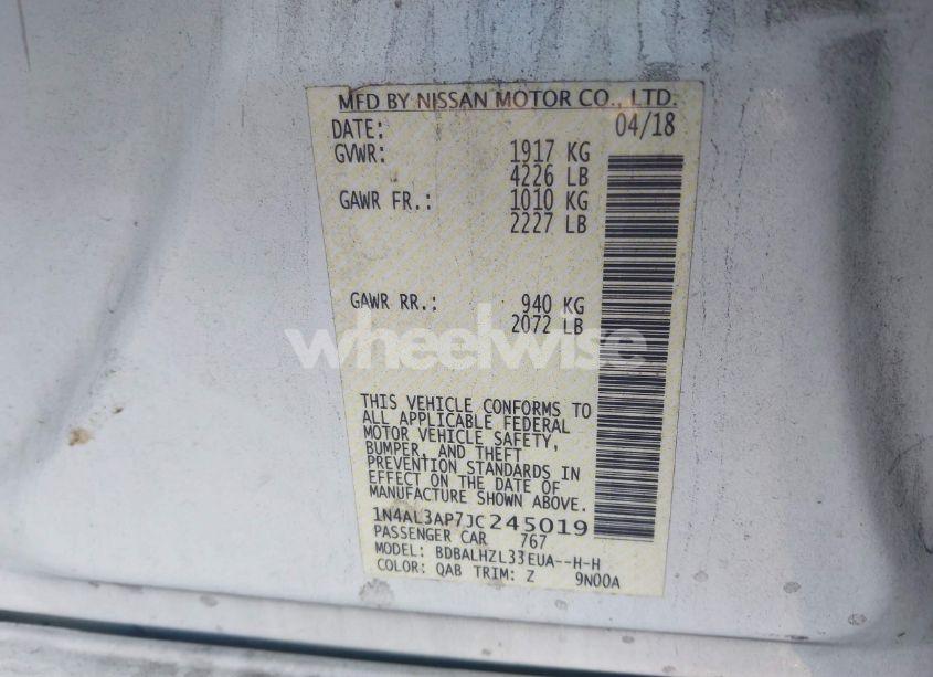 Photo 9 of 2018 Nissan Altima 2.5 SR (VIN 1N4AL3AP7JC245019)