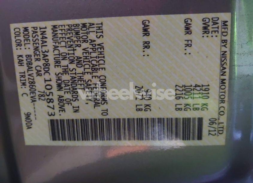 Photo 9 of 2013 Nissan Altima 2.5 SL (VIN 1N4AL3AP8DC105873)