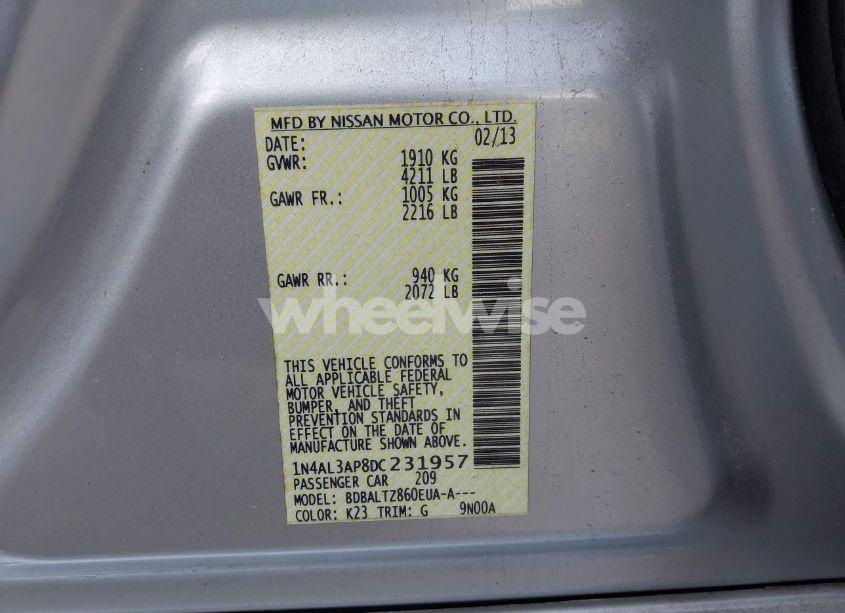 Photo 9 of 2013 Nissan Altima 2.5 SV (VIN 1N4AL3AP8DC231957)