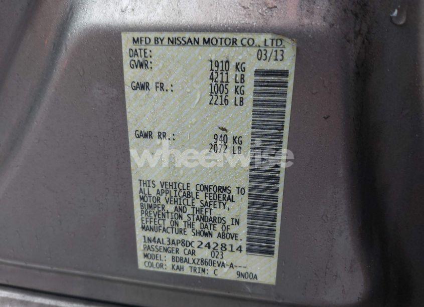 Photo 9 of 2013 Nissan Altima 2.5 SL (VIN 1N4AL3AP8DC242814)