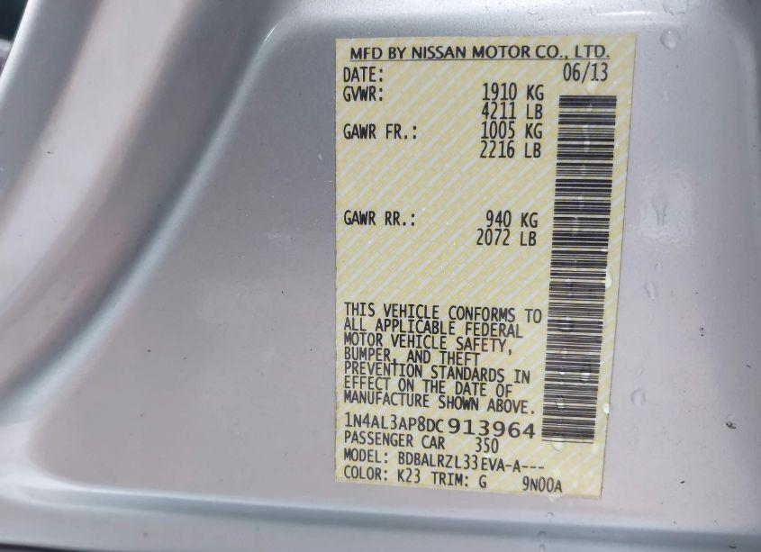 Photo 9 of 2013 Nissan Altima 2.5 S (VIN 1N4AL3AP8DC913964)