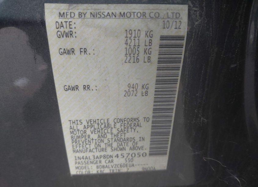 Photo 9 of 2013 Nissan Altima 2.5 SL (VIN 1N4AL3AP8DN457050)