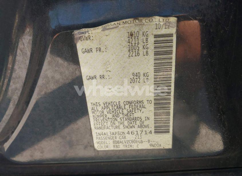 Photo 9 of 2013 Nissan Altima 2.5 SL (VIN 1N4AL3AP8DN461714)