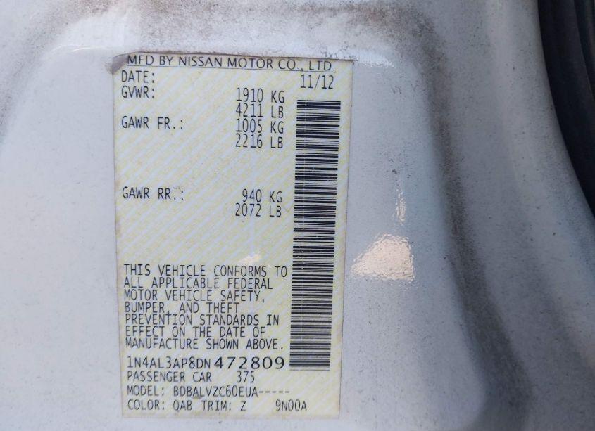 Photo 9 of 2013 Nissan Altima 2.5 SL (VIN 1N4AL3AP8DN472809)