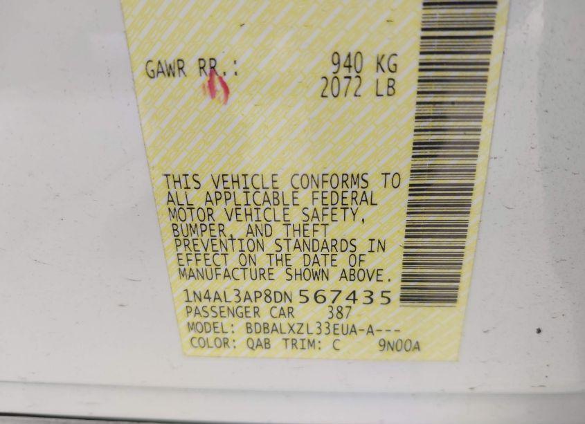 Photo 9 of 2013 Nissan Altima 2.5 SL (VIN 1N4AL3AP8DN567435)