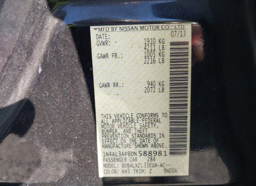 Photo 9 of 2013 Nissan Altima 2.5 SL (VIN 1N4AL3AP8DN588981)